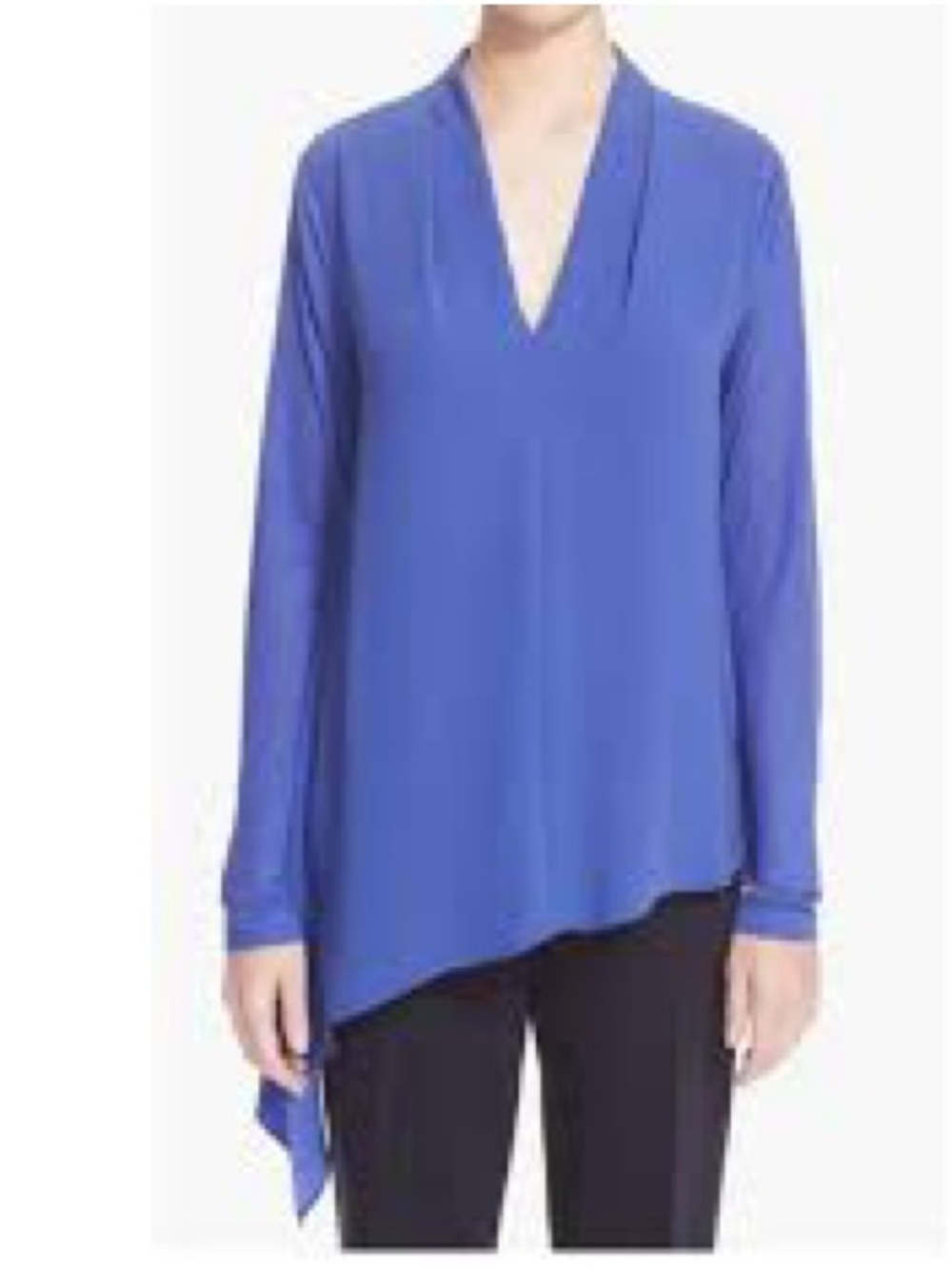 Escada Royal Blue Asymmetric V-Neck Long Sleeve Tunic- 38/ US8